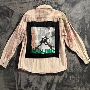 Upcycled Wrangler Flannel Shirt Jacket L The Clash London Calling Patch Shacket